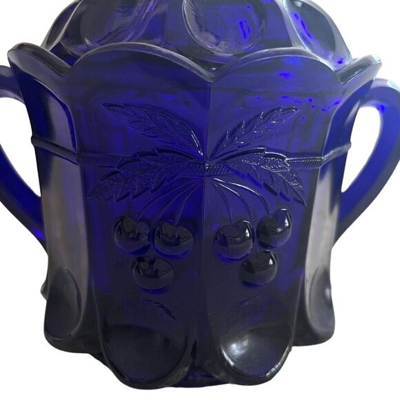 Vintage Westmorland Cobalt Blue Compote Biscuit Canister w Lid Grapes - Picture 9 of 12